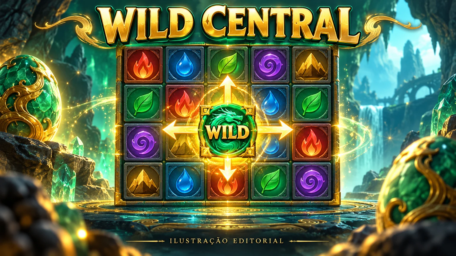 Composição editorial do Wild central e das cascatas