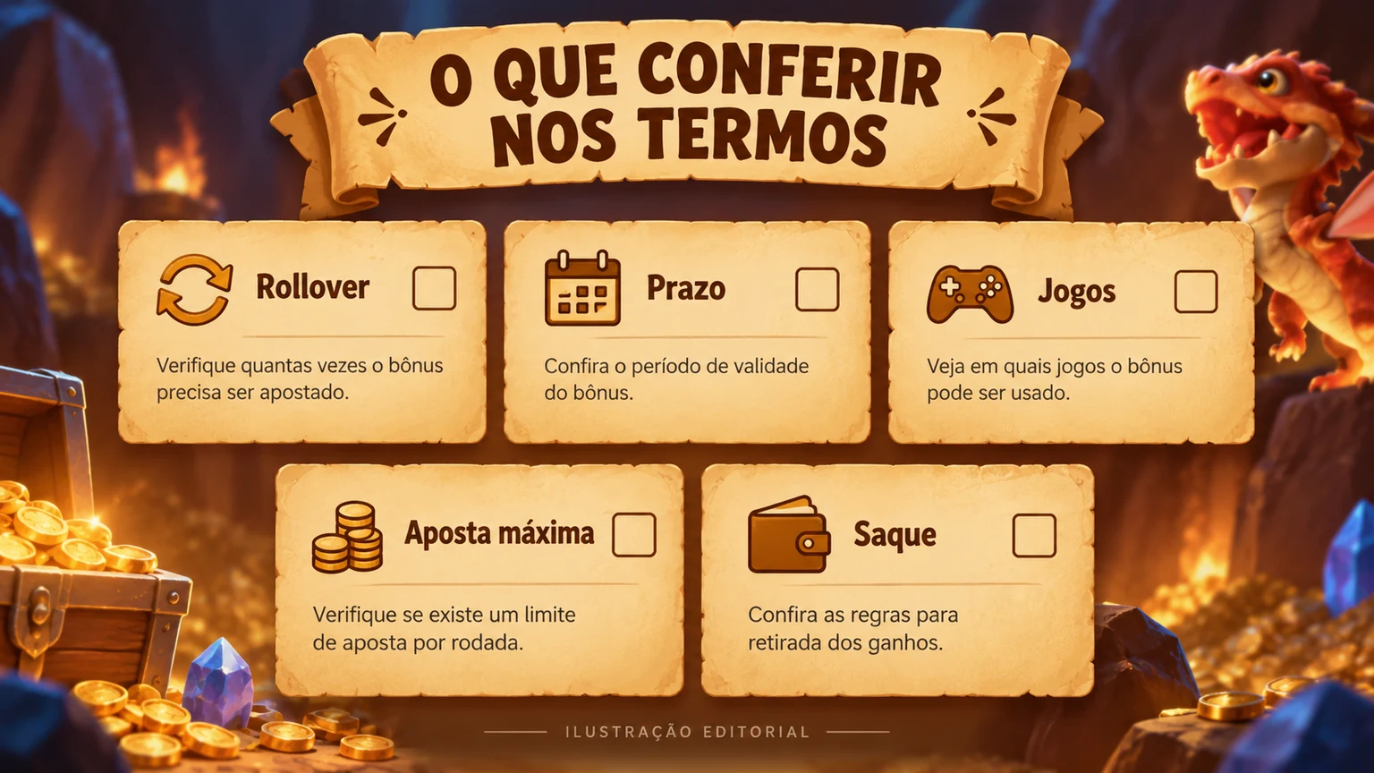 Checklist dos campos que devem aparecer antes de ativar um bônus