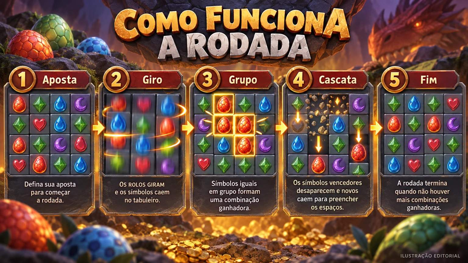 Sequência editorial dos passos para jogar Dragon Hatch